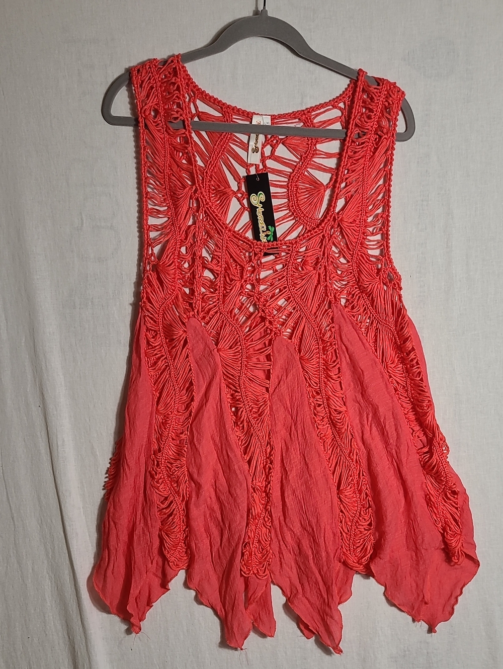 Shorline NWT Coral Pink Crochet-Swim Coverup Size L/XL